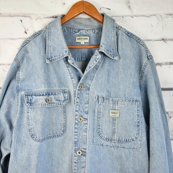 Vintage 80s Guess USA Made Blue Jean Jacket Chore Coat Barn Coat - Picture 2 of 8